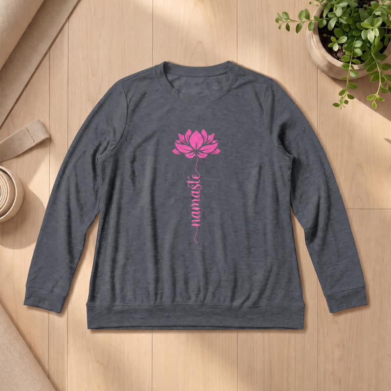 Chemise à manches longues pour femme Olivenorma en mélange de coton doux et imprimé lotus Namaste - Gris chiné - 2XL - image 12