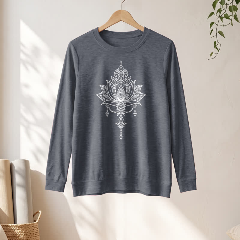 Chemise à manches longues pour femme Olivenorma en mélange de coton doux à imprimé lotus orné - image 16