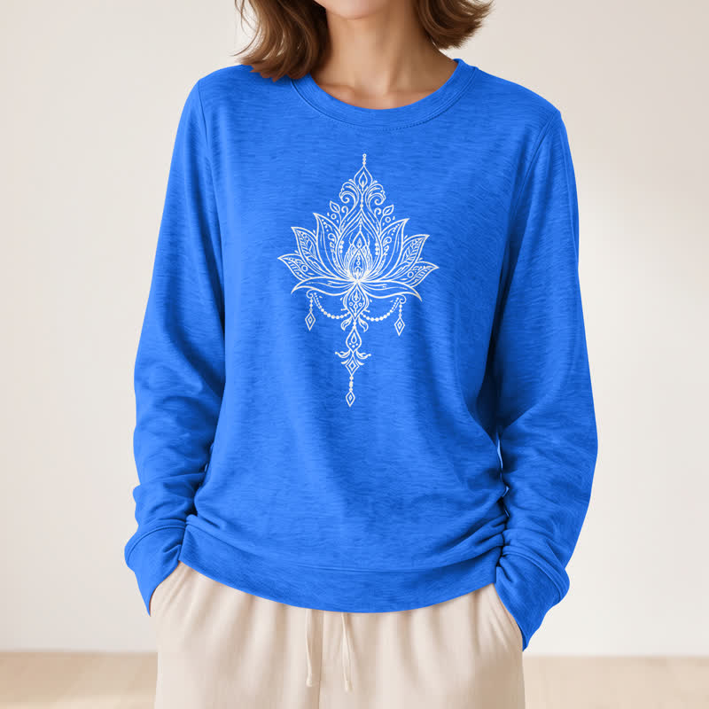 Chemise à manches longues pour femme Olivenorma en mélange de coton doux à imprimé lotus orné - image 20