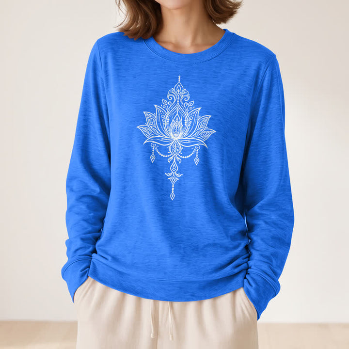 Chemise à manches longues pour femme Olivenorma en mélange de coton doux à imprimé lotus orné - image 20