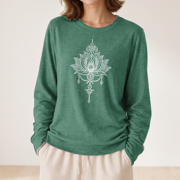 Chemise à manches longues pour femme Olivenorma en mélange de coton doux à imprimé lotus orné - image 2