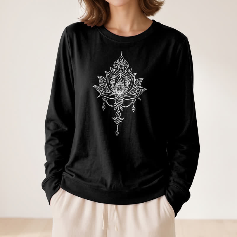 Chemise à manches longues pour femme Olivenorma en mélange de coton doux à imprimé lotus orné - image 8