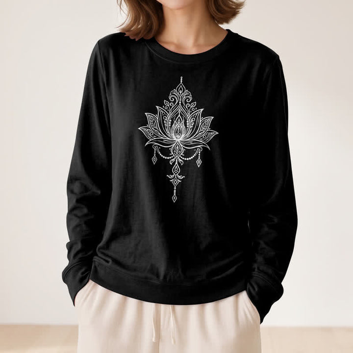 Chemise à manches longues pour femme Olivenorma en mélange de coton doux à imprimé lotus orné - image 8