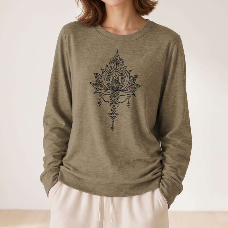 Chemise à manches longues pour femme Olivenorma en mélange de coton doux à imprimé lotus orné - image 26