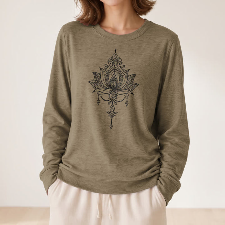Chemise à manches longues pour femme Olivenorma en mélange de coton doux à imprimé lotus orné - image 26