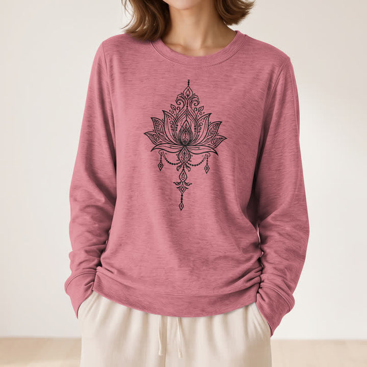 Chemise à manches longues pour femme Olivenorma en mélange de coton doux à imprimé lotus orné - image 11