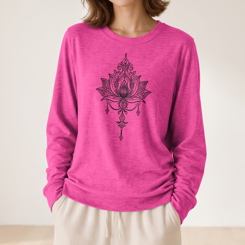 Chemise à manches longues pour femme Olivenorma en mélange de coton doux à imprimé lotus orné - image 23