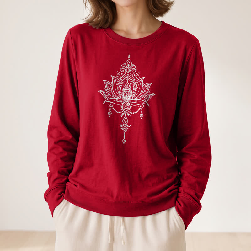 Chemise à manches longues pour femme Olivenorma en mélange de coton doux à imprimé lotus orné - image 32