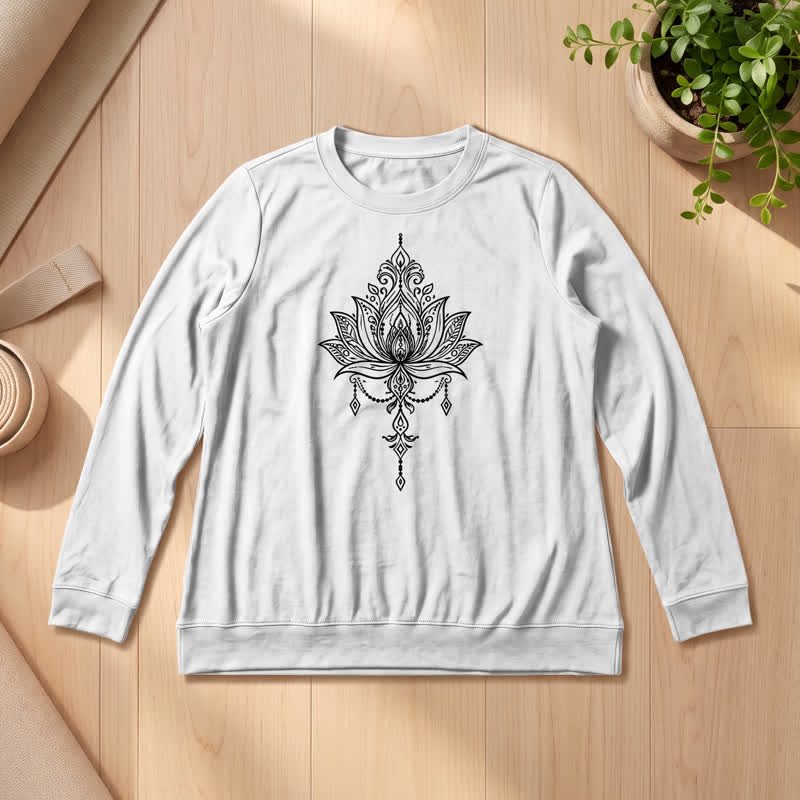 Chemise à manches longues pour femme Olivenorma en mélange de coton doux à imprimé lotus orné - Blanc - 2XL - image 3