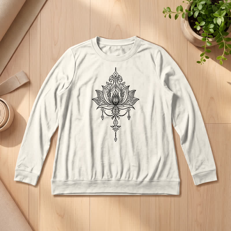 Chemise à manches longues pour femme Olivenorma en mélange de coton doux à imprimé lotus orné - Couleur sable - 2XL - image 12