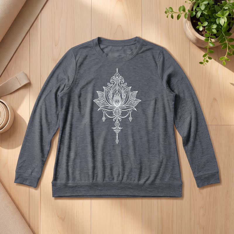 Chemise à manches longues pour femme Olivenorma en mélange de coton doux à imprimé lotus orné - Gris chiné - 2XL - image 15