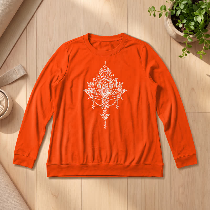 Chemise à manches longues pour femme Olivenorma en mélange de coton doux à imprimé lotus orné - Orange - 2XL - image 27