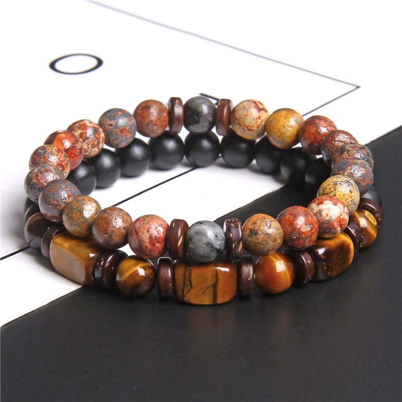 Ensemble de bracelets en pierre d'œil de tigre turquoise africaine Olivenorma
