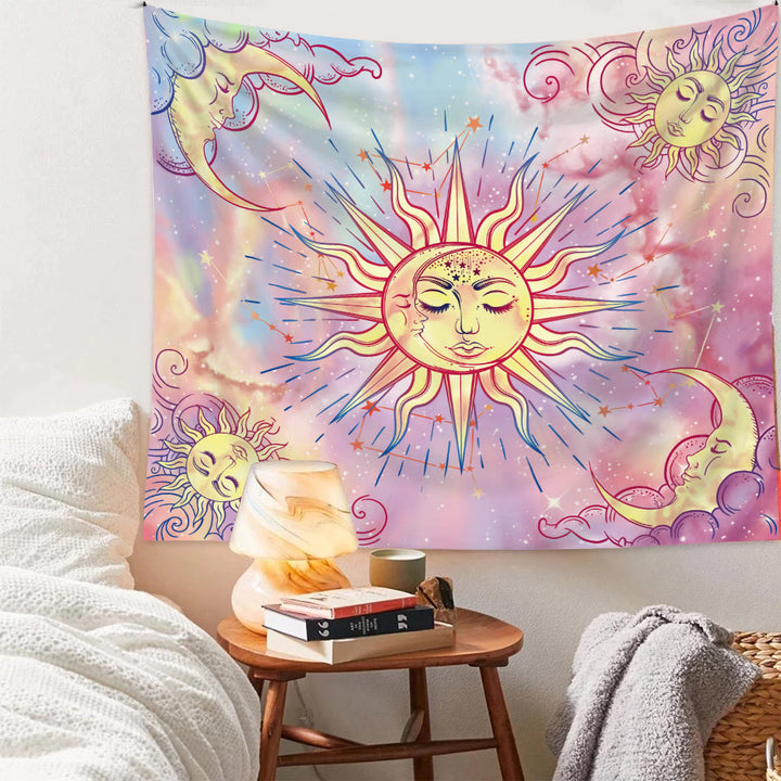 Tapisserie Olivenorma rose pastel tie dye soleil lune ciel
