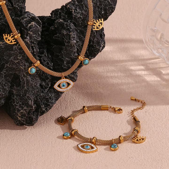 Collier à chaîne épaisse avec zircon blanc turquoise et mauvais œil Olivenorma 
