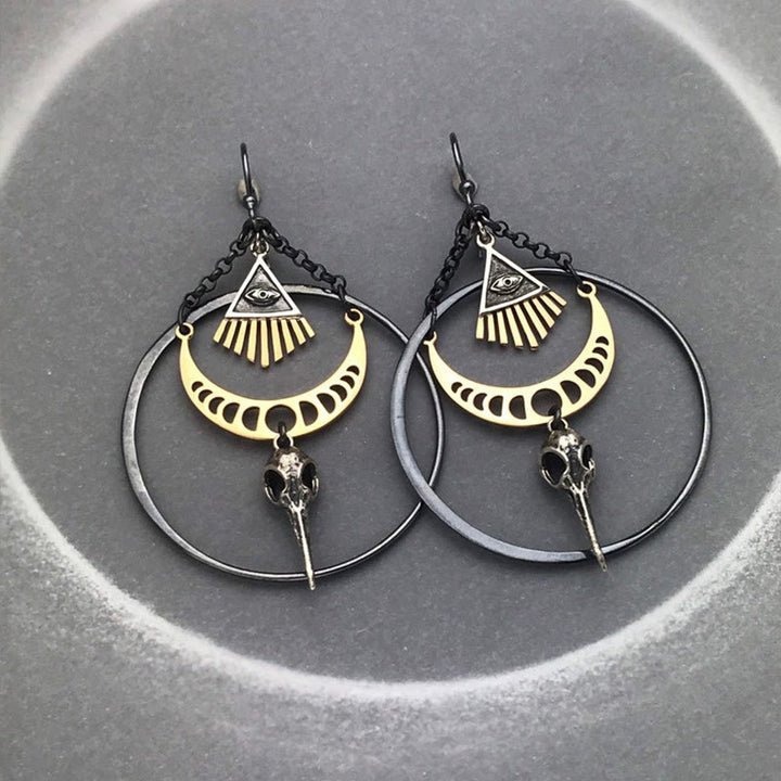 Boucles d'oreilles Olivenorma Evil Eye Moon Phase Raven Skull