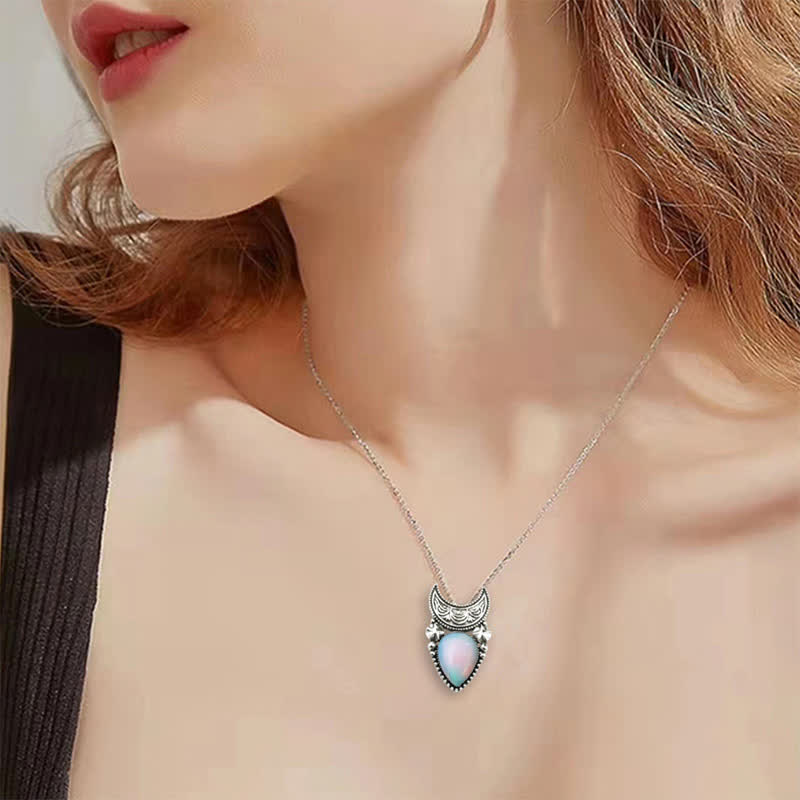Collier vintage Olivenorma avec pierre de lune et goutte d'eau