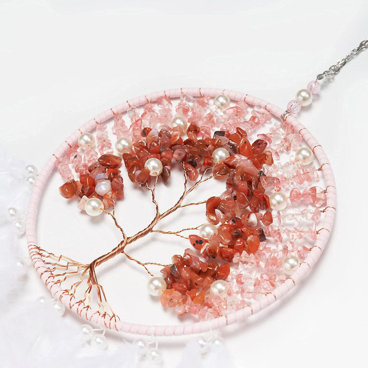 Attrape-rêves en cristal Olivenorma Arbre de vie avec plumes roses - image 3