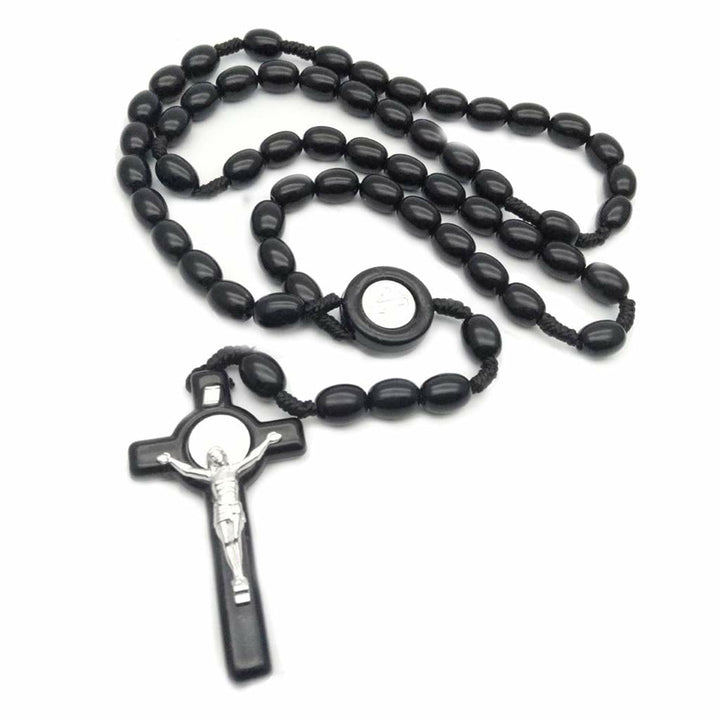 Collier chapelet et croix en perles de bois Olivenorma 