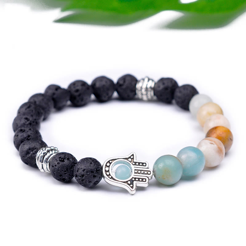 Bracelet pendentif Hamsa en perles de pierre naturelle fait main Olivenorma