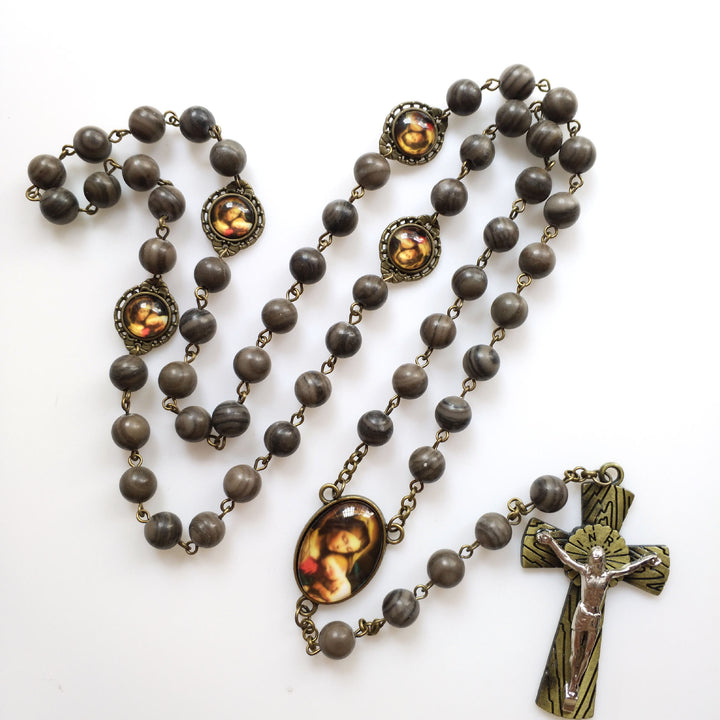 Collier chapelet en bois noir Olivenorma avec croix et médaille sacrée