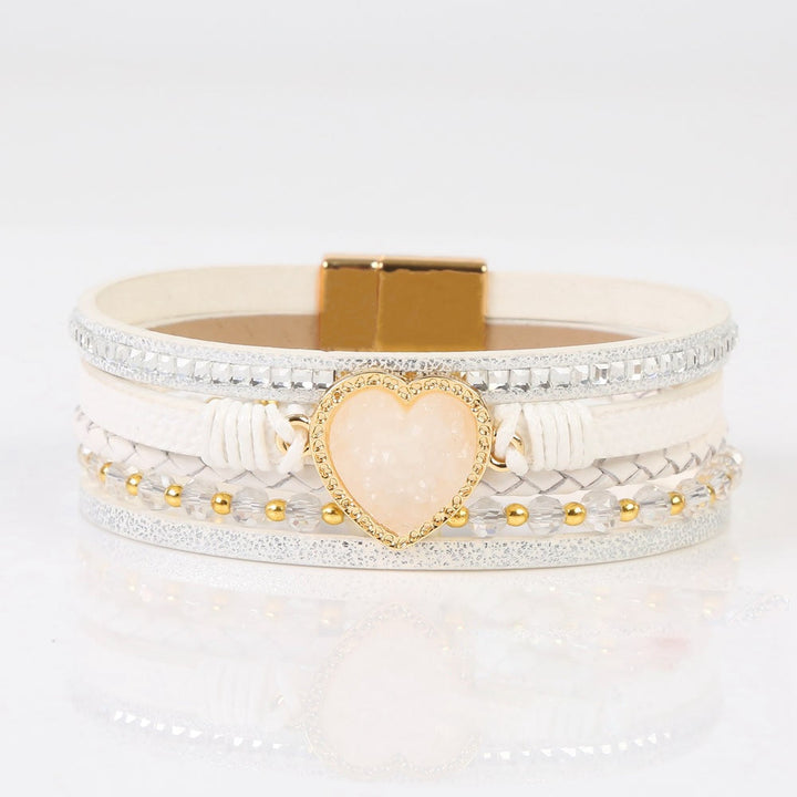 Bracelet en cuir tressé multicouche en forme de cœur Olivenorma