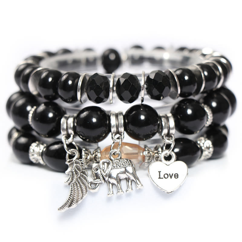 Ensemble de bracelets à perles avec pendentif en forme de cœur et ailes d'éléphant Olivenorma 