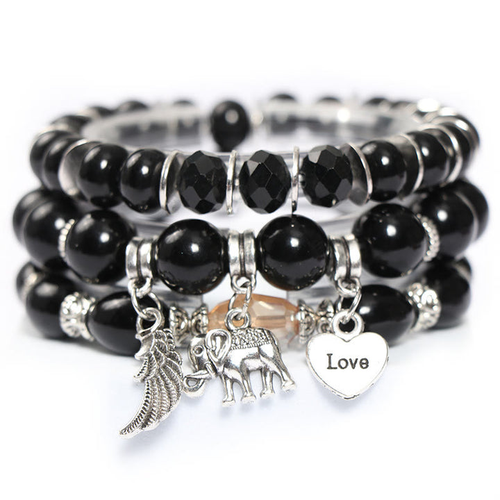 Ensemble de bracelets à perles avec pendentif en forme de cœur et ailes d'éléphant Olivenorma 