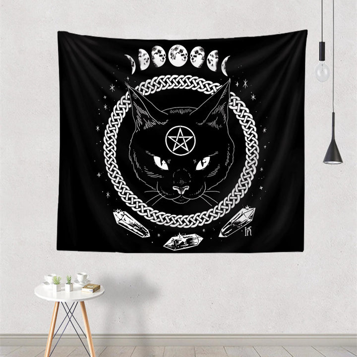 Tapisserie Olivenorma à motifs de phases de lune et de chat noir