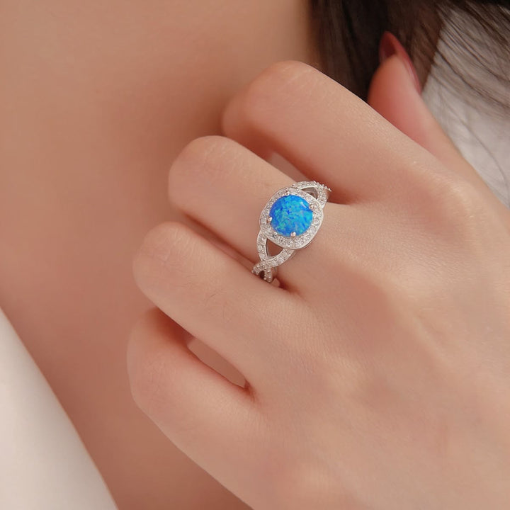 Bague Olivenorma en argent sterling 925 avec opale bleue et zircon blanc