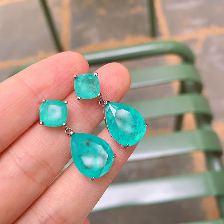 Boucles d'oreilles en forme de goutte d'eau avec tourmaline Paraiba