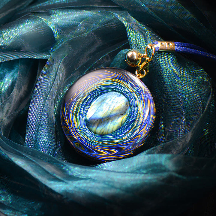Collier Orgonite Bleu Labradorite Naturelle Espace Siphon Sacré Olivenorma 