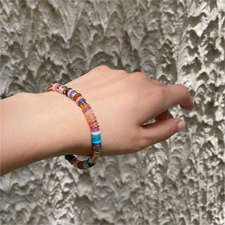 Collier et bracelet en pierres précieuses de style bohème Olivenorma avec perles rondes en cristal mélangées 