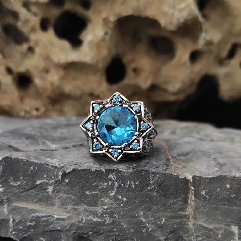 Bague vintage octogonale en saphir étoilé Olivenorma