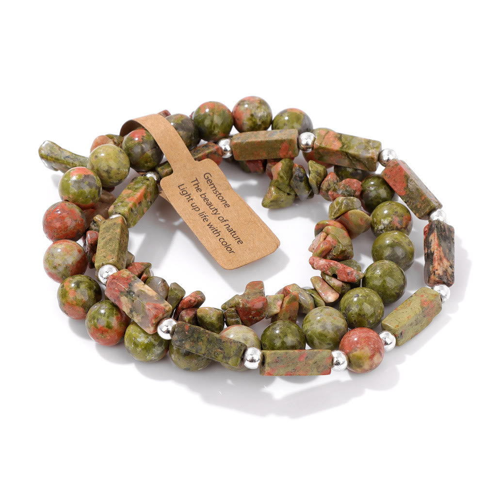 Ensemble de bracelets irréguliers à trois couches en pierre naturelle Olivenorma 