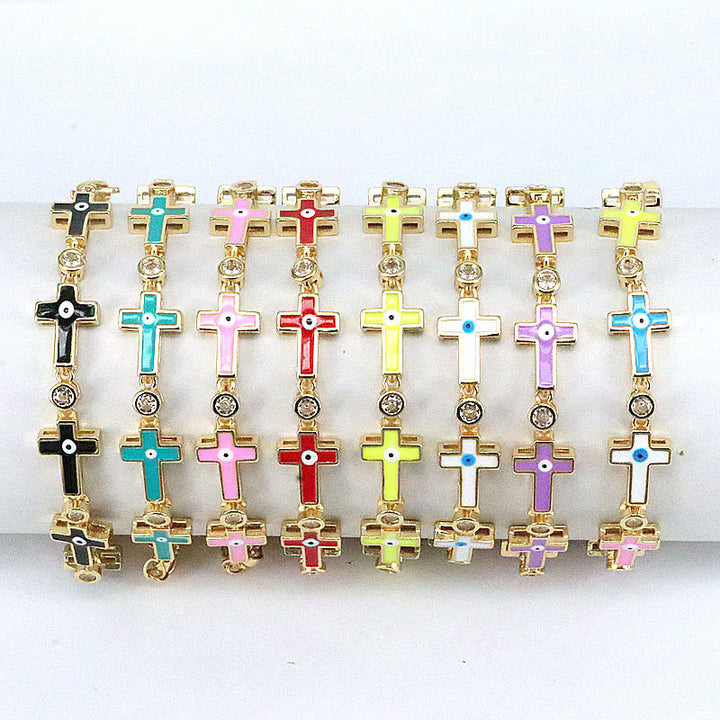Bracelet en alliage de perles croisées contre le mauvais œil dégoulinant de couleur Olivenorma 