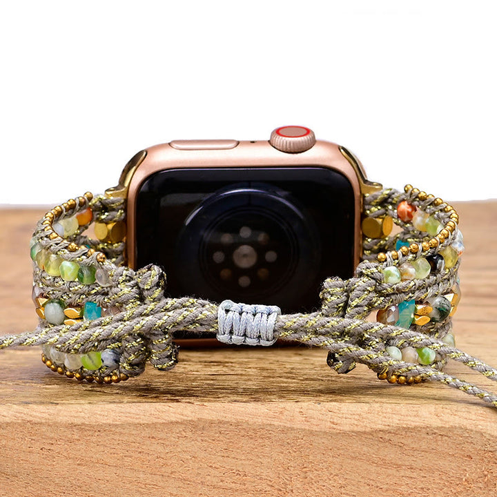 Bracelet enveloppant pour Apple Watch en hématite et agate blanche Olivenorma 