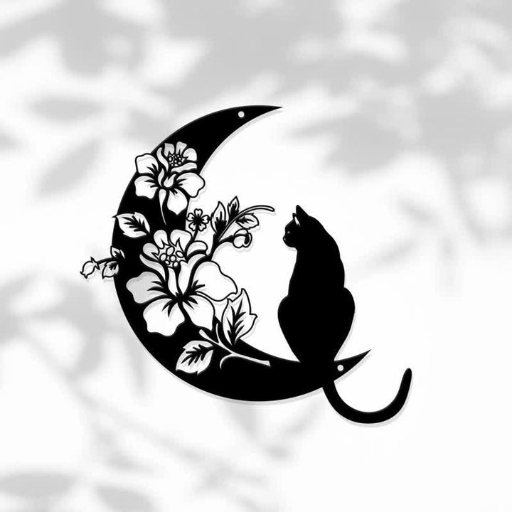 Décoration murale en métal avec croissant de lune et chat Olivenorma
