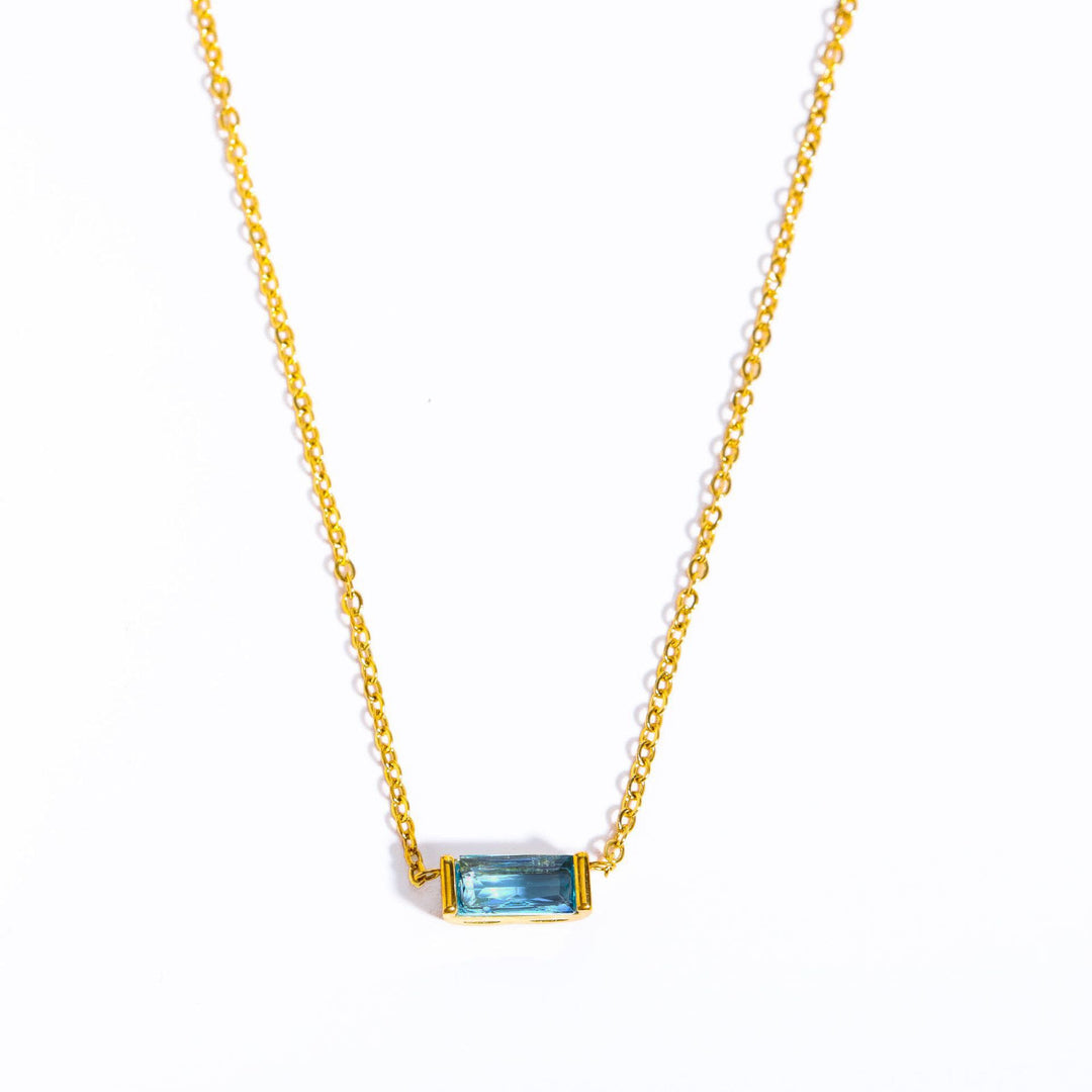 Collier pendentif rectangulaire simple en acier inoxydable avec pierre de naissance Olivenorma 