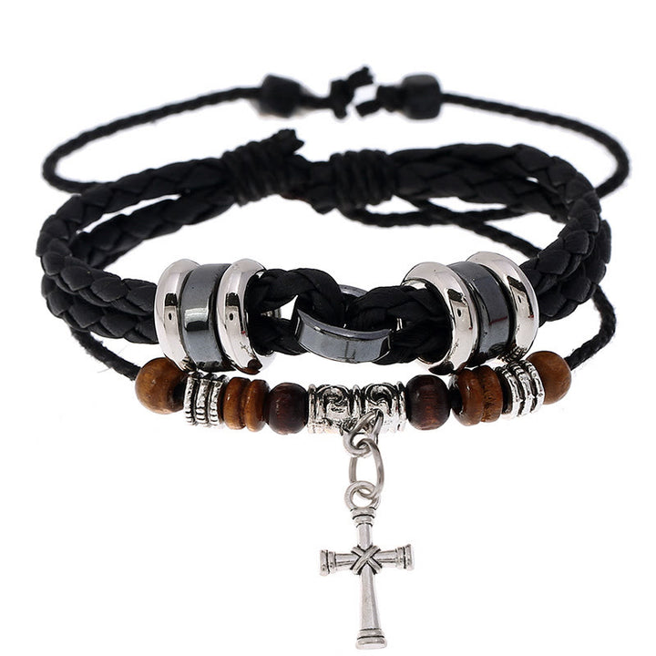 Bracelet en cuir tressé multicouche ajustable Olivenorma
