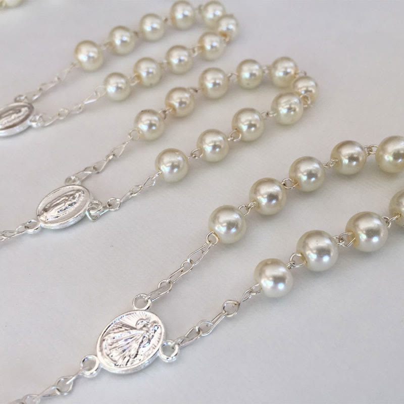 Bracelet chapelet en perles avec croix de la Vierge Marie Olivenorma