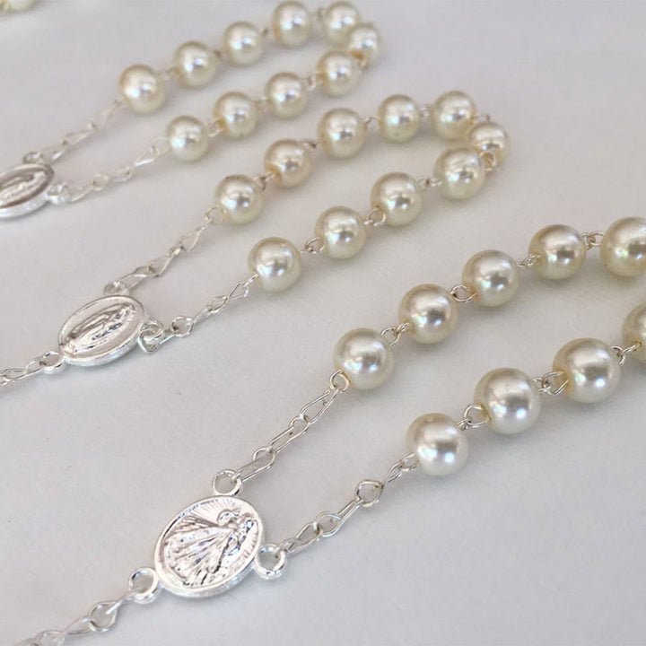 Bracelet chapelet en perles avec croix de la Vierge Marie Olivenorma