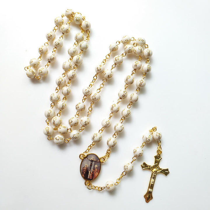 Collier chapelet en perles de croix en acrylique bronze Olivenorma 