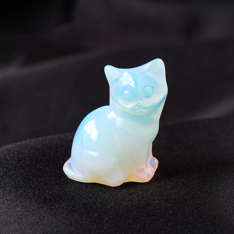 Décoration en pierre précieuse sculptée en forme de chat porte-bonheur en cristal naturel Olivenorma - Opalite - image 43