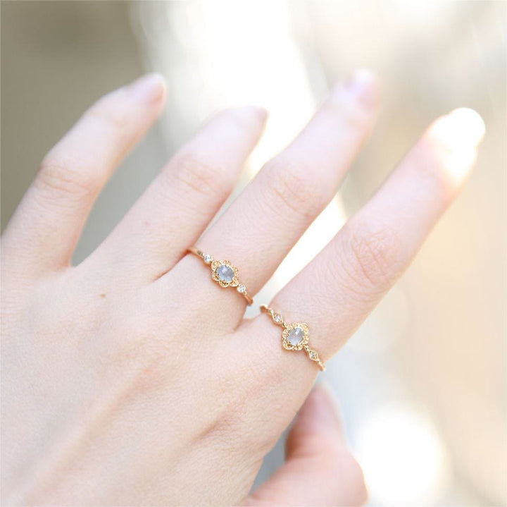 Bague vintage Olivenorma en aigue-marine naturelle et marguerites 