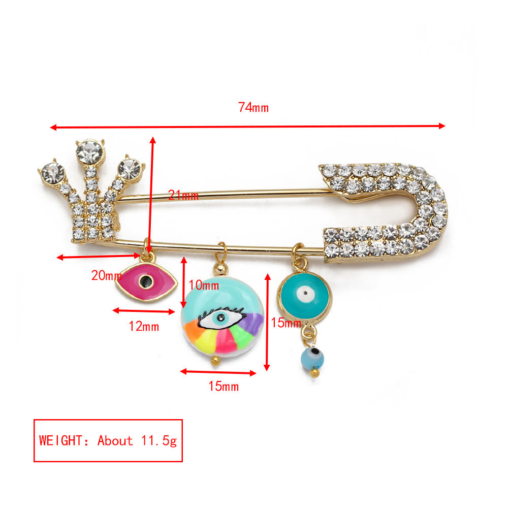 Broche en forme de cœur avec mauvais œil en zircon blanc Olivenorma 