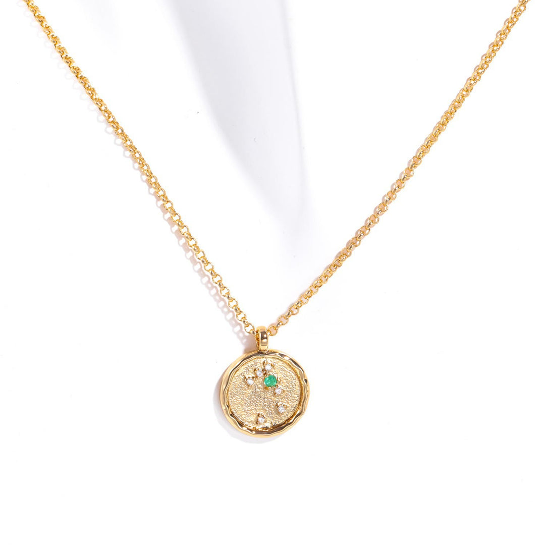 Collier avec pierre de naissance en zircon blanc et signe du zodiaque Olivenorma