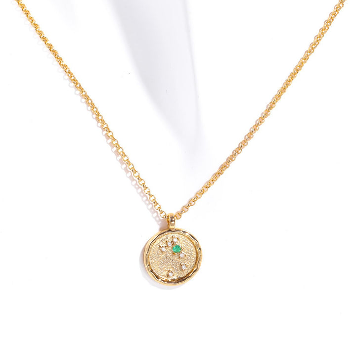 Collier avec pierre de naissance en zircon blanc et signe du zodiaque Olivenorma