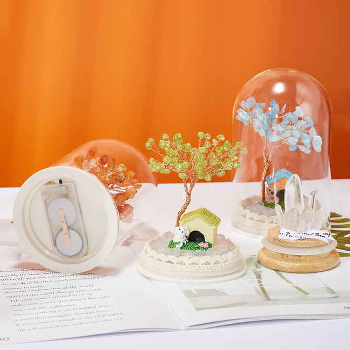 Décoration d'arbre Feng Shui avec couvercle en verre cristal naturel Olivenorma 