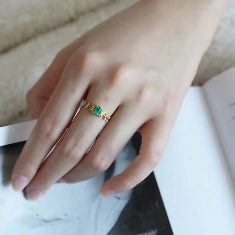 Bague Olivenorma Vintage Feuille Émeraude Avec Zircon